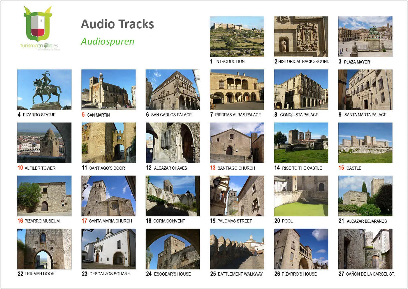 list of monuments - audio guide tour