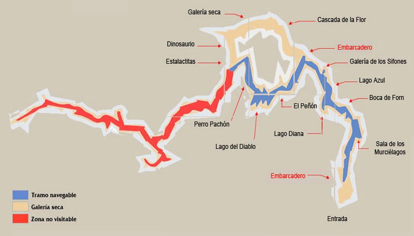 аудиоэкскурсия на подземную реку пещер Сан Хосе - карта пещеры
